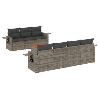 8-tlg. Garten-Sofagarnitur mit Kissen Grau Poly Rattan