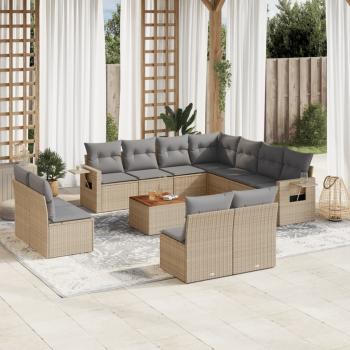 ARDEBO.de - 12-tlg. Garten-Sofagarnitur mit Kissen Beige Poly Rattan