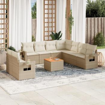 ARDEBO.de - 10-tlg. Garten-Sofagarnitur mit Kissen Beige Poly Rattan