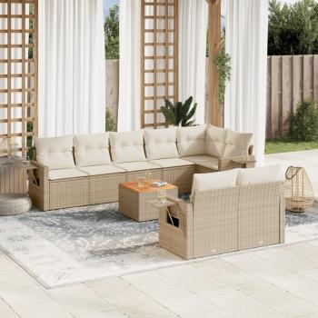 ARDEBO.de - 9-tlg. Garten-Sofagarnitur mit Kissen Beige Poly Rattan