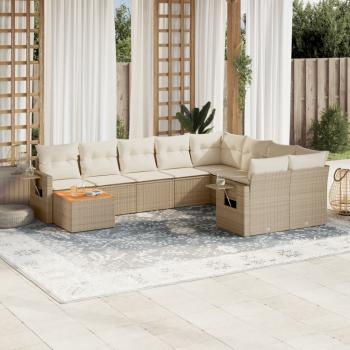 ARDEBO.de - 10-tlg. Garten-Sofagarnitur mit Kissen Beige Poly Rattan