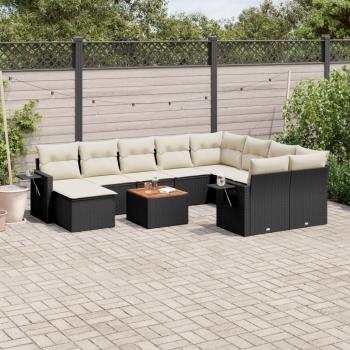 ARDEBO.de - 11-tlg. Garten-Sofagarnitur mit Kissen Schwarz Poly Rattan