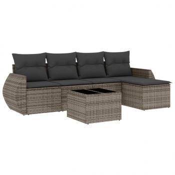 6-tlg. Garten-Sofagarnitur mit Kissen Grau Poly Rattan