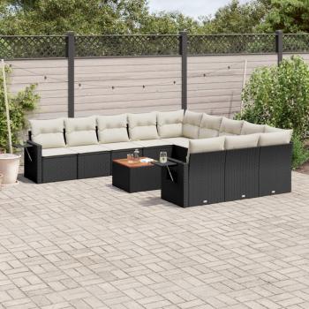 ARDEBO.de - 12-tlg. Garten-Sofagarnitur mit Kissen Schwarz Poly Rattan