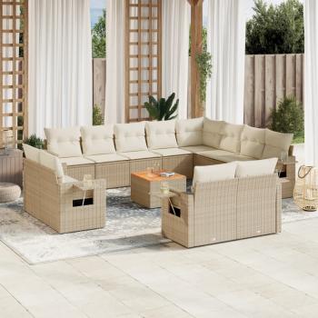 ARDEBO.de - 13-tlg. Garten-Sofagarnitur mit Kissen Beige Poly Rattan