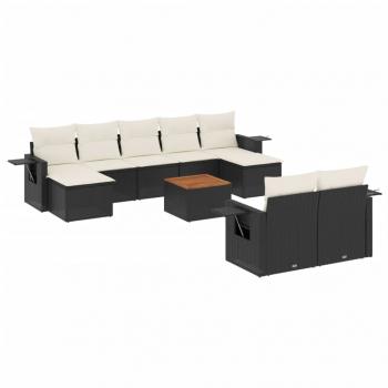 10-tlg. Garten-Sofagarnitur mit Kissen Schwarz Poly Rattan