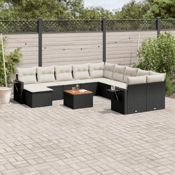 ARDEBO.de - 12-tlg. Garten-Sofagarnitur mit Kissen Schwarz Poly Rattan