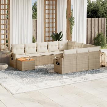 ARDEBO.de - 11-tlg. Garten-Sofagarnitur mit Kissen Beige Poly Rattan