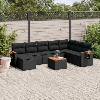 ARDEBO.de - 9-tlg. Garten-Sofagarnitur mit Kissen Schwarz Poly Rattan