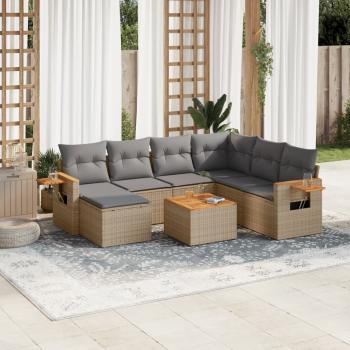 ARDEBO.de - 8-tlg. Garten-Sofagarnitur mit Kissen Beige Poly Rattan