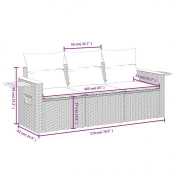 3-tlg. Garten-Sofagarnitur mit Kissen Grau Poly Rattan