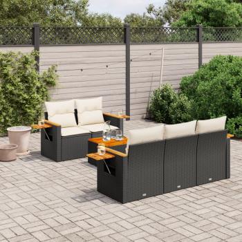 ARDEBO.de - 6-tlg. Garten-Sofagarnitur mit Kissen Schwarz Poly Rattan