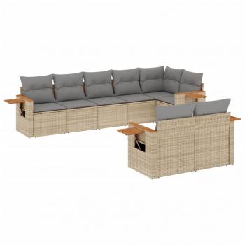 8-tlg. Garten-Sofagarnitur mit Kissen Beige Poly Rattan