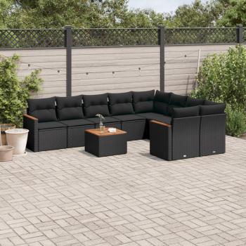 ARDEBO.de - 10-tlg. Garten-Sofagarnitur mit Kissen Schwarz Poly Rattan