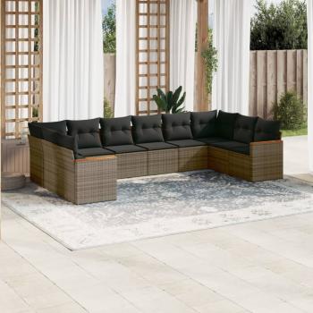 ARDEBO.de - 10-tlg. Garten-Sofagarnitur mit Kissen Grau Poly Rattan