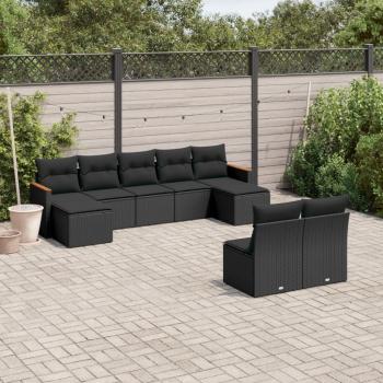 ARDEBO.de - 9-tlg. Garten-Sofagarnitur mit Kissen Schwarz Poly Rattan