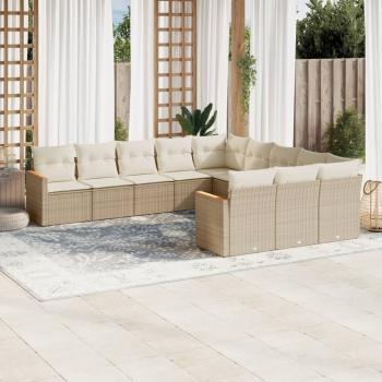 ARDEBO.de - 11-tlg. Garten-Sofagarnitur mit Kissen Beige Poly Rattan