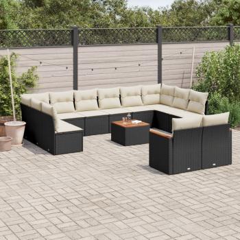 ARDEBO.de - 13-tlg. Garten-Sofagarnitur mit Kissen Schwarz Poly Rattan