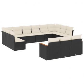 13-tlg. Garten-Sofagarnitur mit Kissen Schwarz Poly Rattan