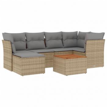 7-tlg. Garten-Sofagarnitur mit Kissen Beige Poly Rattan