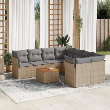 ARDEBO.de - 9-tlg. Garten-Sofagarnitur mit Kissen Beige Poly Rattan