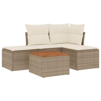 5-tlg. Garten-Sofagarnitur mit Kissen Beige Poly Rattan