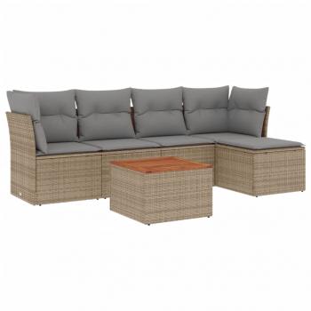 6-tlg. Garten-Sofagarnitur mit Kissen Beige Poly Rattan