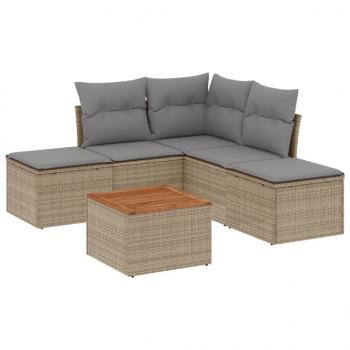 6-tlg. Garten-Sofagarnitur mit Kissen Beige Poly Rattan