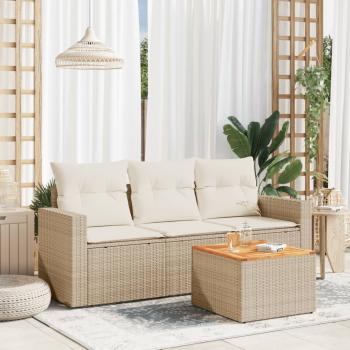 ARDEBO.de - 4-tlg. Garten-Sofagarnitur mit Kissen Beige Poly Rattan