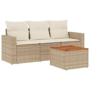 4-tlg. Garten-Sofagarnitur mit Kissen Beige Poly Rattan