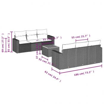 7-tlg. Garten-Sofagarnitur mit Kissen Grau Poly Rattan