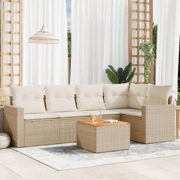 ARDEBO.de - 6-tlg. Garten-Sofagarnitur mit Kissen Beige Poly Rattan