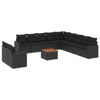 12-tlg. Garten-Sofagarnitur mit Kissen Schwarz Poly Rattan