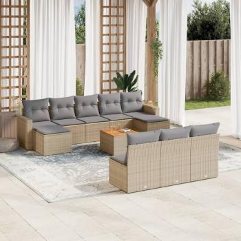 ARDEBO.de - 11-tlg. Garten-Sofagarnitur mit Kissen Beige Poly Rattan