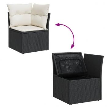 11-tlg. Garten-Sofagarnitur mit Kissen Schwarz Poly Rattan