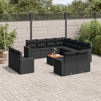 ARDEBO.de - 12-tlg. Garten-Sofagarnitur mit Kissen Schwarz Poly Rattan