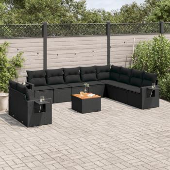 ARDEBO.de - 11-tlg. Garten-Sofagarnitur mit Kissen Schwarz Poly Rattan