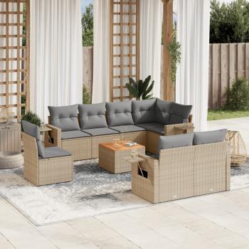 ARDEBO.de - 9-tlg. Garten-Sofagarnitur mit Kissen Beige Poly Rattan