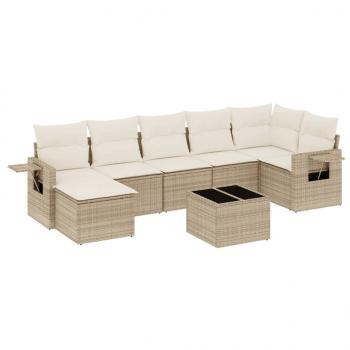 8-tlg. Garten-Sofagarnitur mit Kissen Beige Poly Rattan