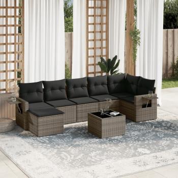 ARDEBO.de - 8-tlg. Garten-Sofagarnitur mit Kissen Grau Poly Rattan