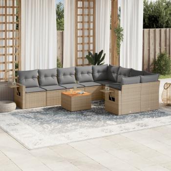 ARDEBO.de - 10-tlg. Garten-Sofagarnitur mit Kissen Beige Poly Rattan