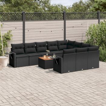 ARDEBO.de - 11-tlg. Garten-Sofagarnitur mit Kissen Schwarz Poly Rattan