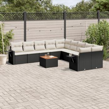 ARDEBO.de - 11-tlg. Garten-Sofagarnitur mit Kissen Schwarz Poly Rattan