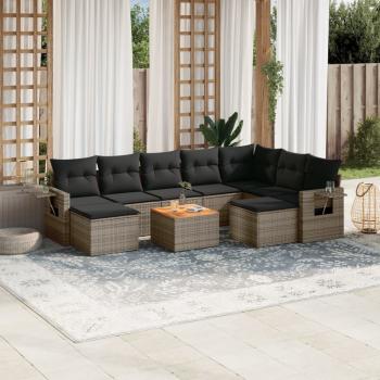 ARDEBO.de - 10-tlg. Garten-Sofagarnitur mit Kissen Grau Poly Rattan