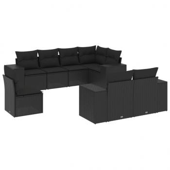 8-tlg. Garten-Sofagarnitur mit Kissen Schwarz Poly Rattan