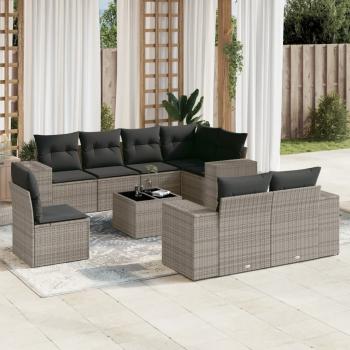 ARDEBO.de - 9-tlg. Garten-Sofagarnitur mit Kissen Grau Poly Rattan