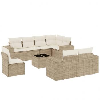 9-tlg. Garten-Sofagarnitur mit Kissen Beige Poly Rattan