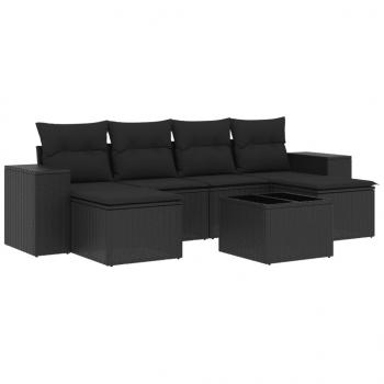 7-tlg. Garten-Sofagarnitur mit Kissen Schwarz Poly Rattan