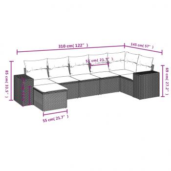 7-tlg. Garten-Sofagarnitur mit Kissen Beige Poly Rattan