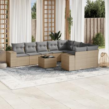 ARDEBO.de - 10-tlg. Garten-Sofagarnitur mit Kissen Beige Poly Rattan